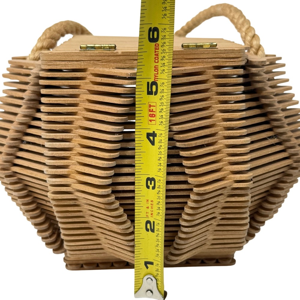 Popsicle Stick‎ Tramp Art Box Bag Novelty Wood Purse Handmade Basket Storage - Picture 9 of 9